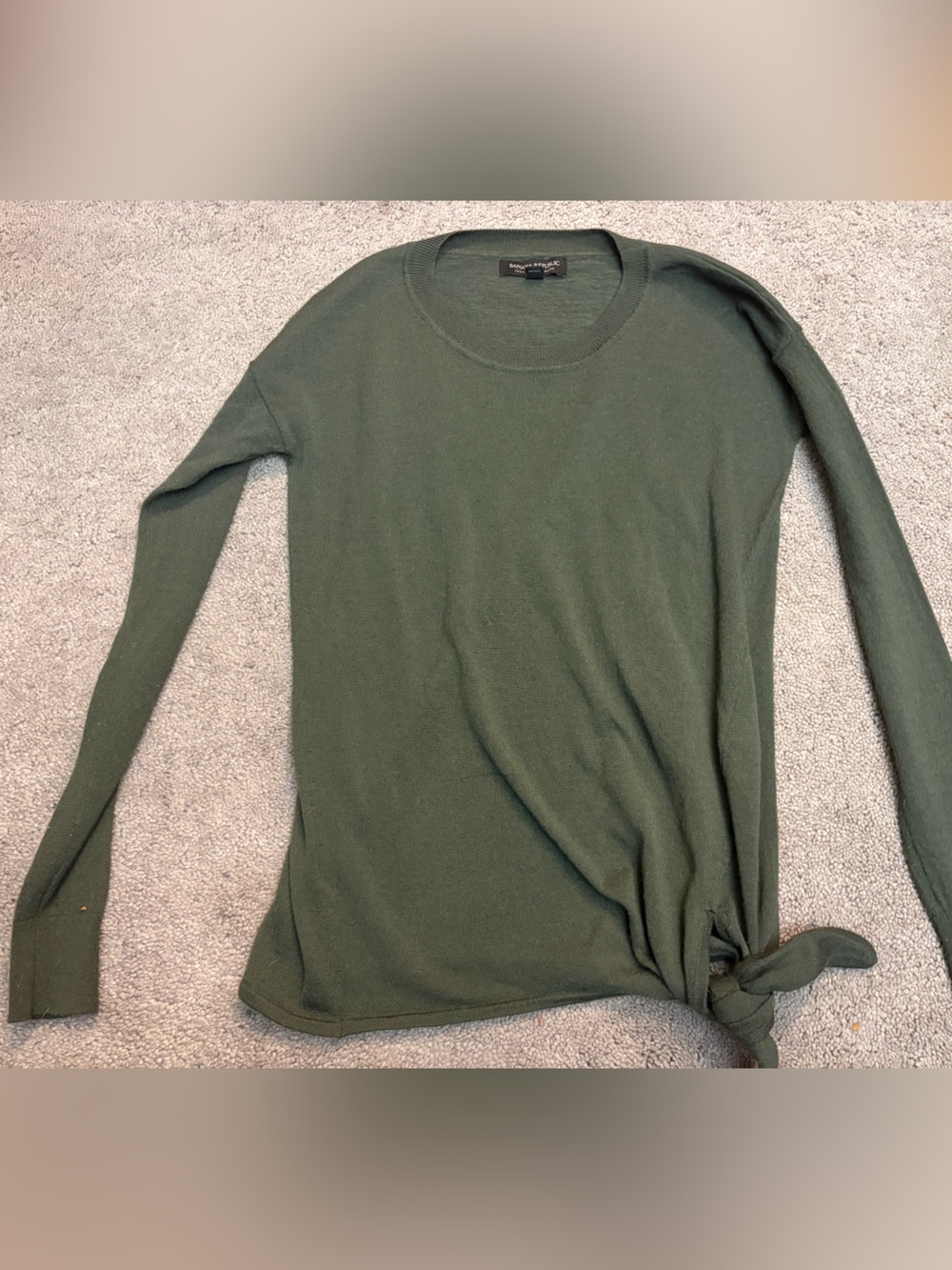 Banana Republic Olive Green Women's Crewneck Sweater with Side Knot